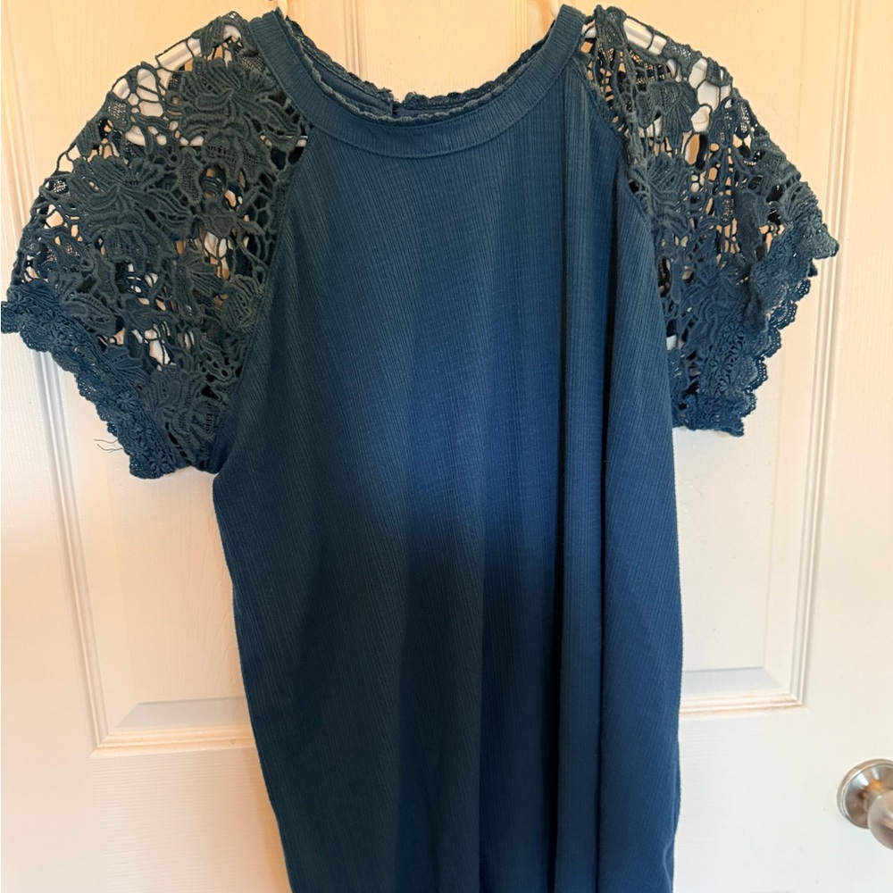Torrid Blue Crochet Sleeve Blouse
